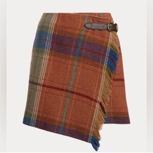 Polo by Ralph Lauren Asymmetrical Plaid Skirt - Rust and Teal